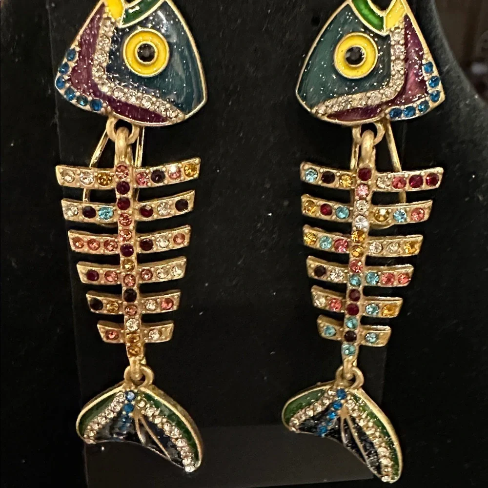 Colorful Fish Skeleton Earrings